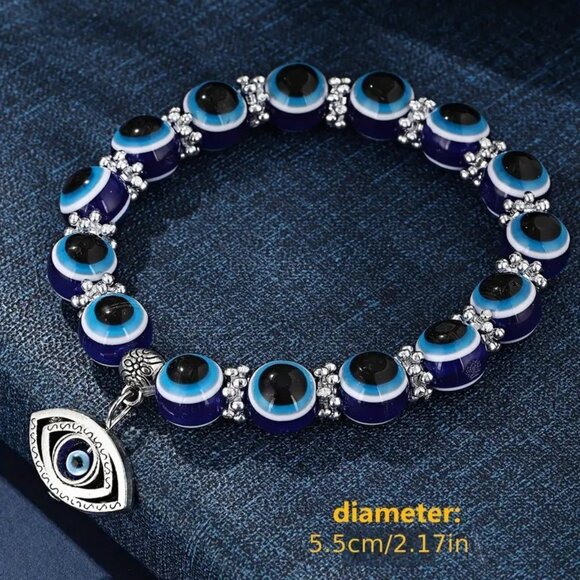Third Eye Charm Bracelet Evil Stainless Metal Beads Stylish Protection Stretchy - Picture 2 of 4